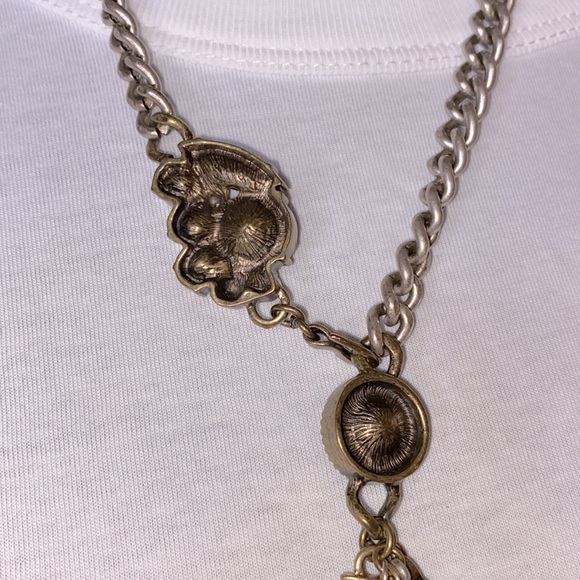 Rachel Roy boho necklace, thick  gunmetal chain, charms, front hook, signed 🪶 - Picture 8 of 11